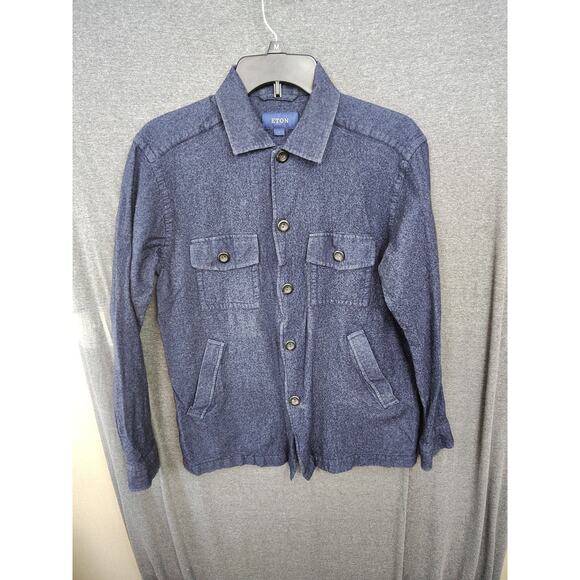 ETON - Navy - Mens Flannel Overshirt - Cotton & Wool Cashmere Large - Picture 2 of 7